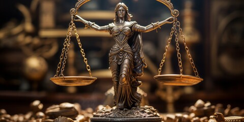 The Statue of Justice Grasping the Scales of Justice, A Timeless Emblem of Equity and Fairness - obrazy, fototapety, plakaty