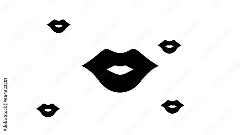 Poster zoom in and out animation the lips symbol. large black symbol in the center and four small symbols a