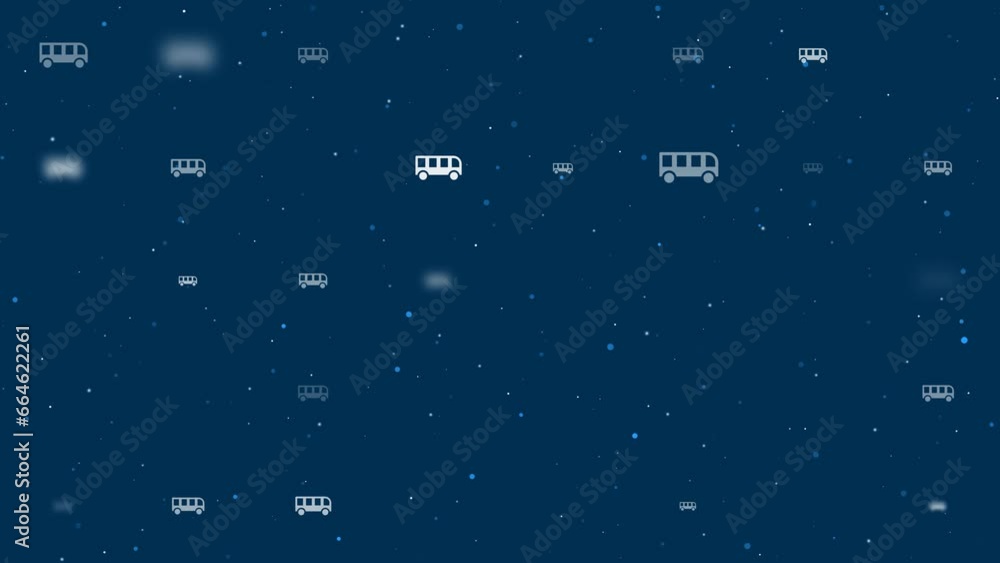 Poster template animation of evenly spaced bus symbols of different sizes and opacity. animation of transpa