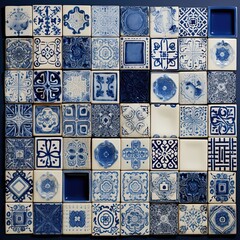 white and blue ceramic tiles.