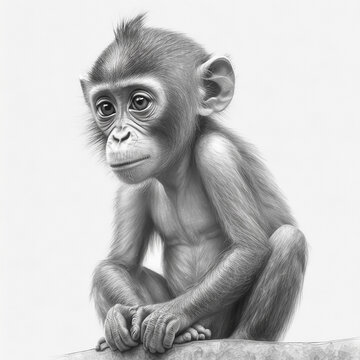 Pencil sketch cute monkey animal draw picture AI Generated