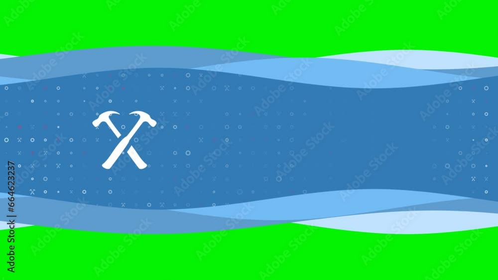 Poster animation of blue banner waves movement with white crossed hammers symbol on the left. on the backgr