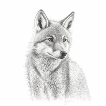 Pencil sketch cute wolf animal drawing AI Generated