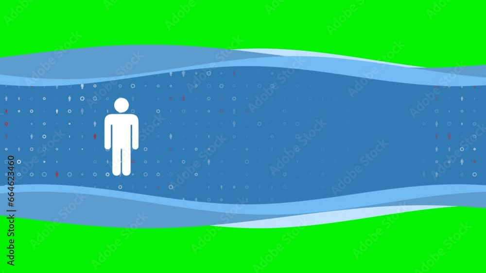 Poster animation of blue banner waves movement with white man symbol on the left. on the background there a