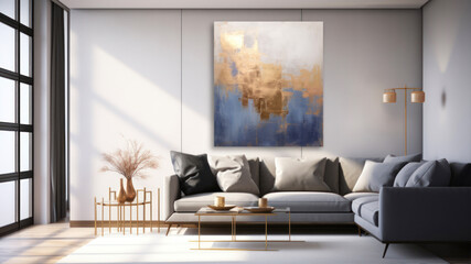 Modern living room interior design. 3d rendering mock up poster frame
