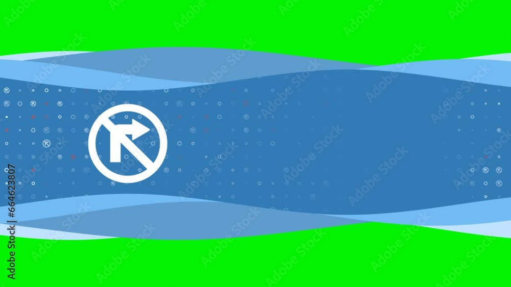 Poster animation of blue banner waves movement with white no right turn symbol on the left. on the backgrou