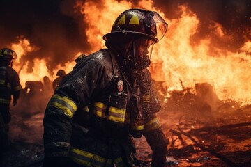 Firefighter Standing in Front of Fire