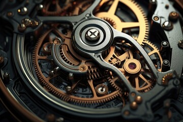 Close-up of Watch Face with Gears - obrazy, fototapety, plakaty