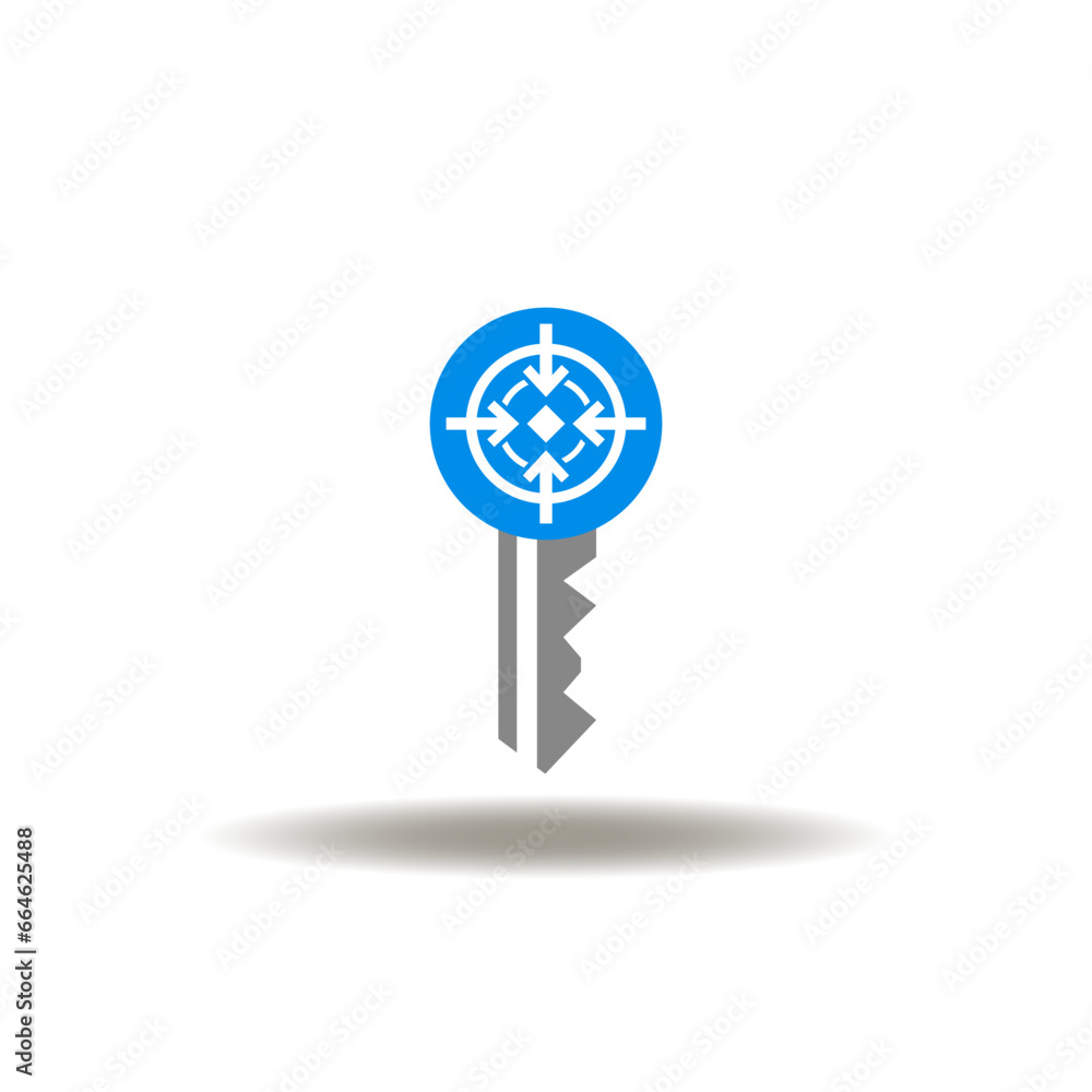 Poster vector illustration of key with aim sign. icon of seo. symbol of keywords research.