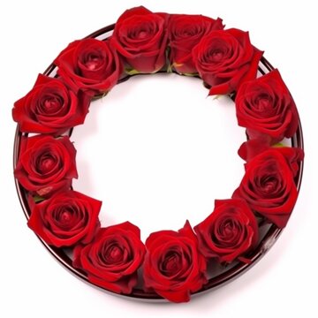 Red roses flowers frame, circle border frame, floral rose wreath images AI Generated art