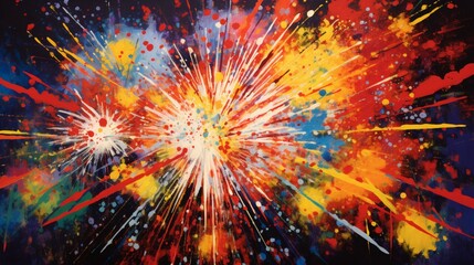  fireworks display, with explosive bursts of color and light against the night sky.