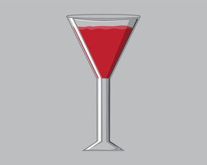 vector design of a thin, elongated clear glass made of glass containing dark red wine