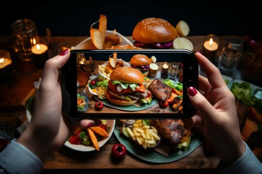 Passionate Person taking photo tasty food. Camera picture. Generate Ai