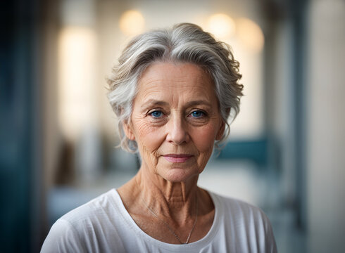 Beautiful gorgeous beautiful elderly senior model woman. Mature old lady close up portrait