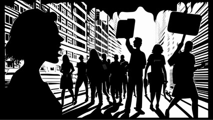 Illustration of Protesters with Megaphones