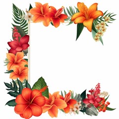 Tropical flower square border template frame pictures AI Generated art