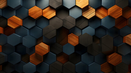 HQ Futuristic Digital Geometric Hexagon Background Pattern, 3D Texture Hexagonal Shape Wall
