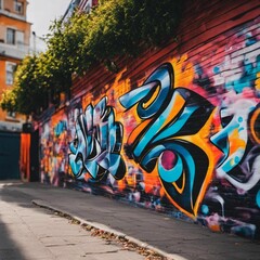 AI generated illustration of a wall with colorful graffiti on the street