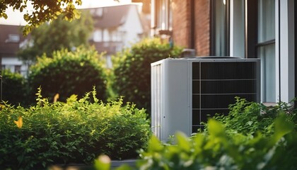 Residential building with outdoors installed air source heat pump