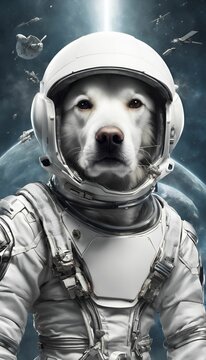 dog in a spacesuit in the galaxy