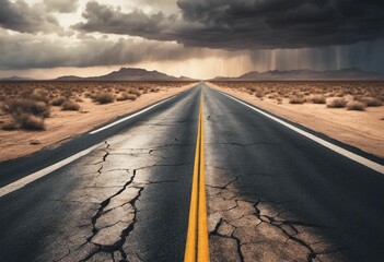 Fototapeta premium AI generated illustration of An empty asphalt road with a solitary yellow centerline