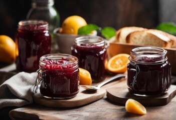 AI generated illustration of An image of a rustic breakfast scene featuring  glass jars