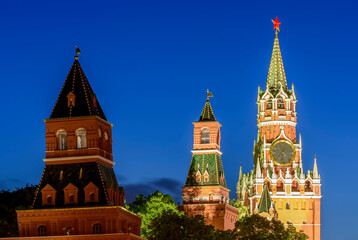 Fototapeta na wymiar Towers of Moscow Kremlin at night, Russia