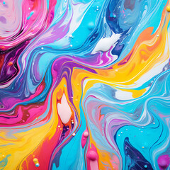 Abstract marbled acrylic paint ink painted waves painting texture colorful background banner - Bold colors, rainbow color swirls wave, wallpaper, background