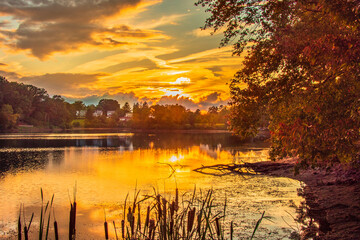 Autumn sunset at Beaver Lake in Asheville North Carolina