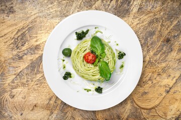 Tasty fresh pasta noodles dish with sauce