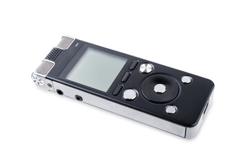 Black voice recorder on a white isolated background © Aleksei