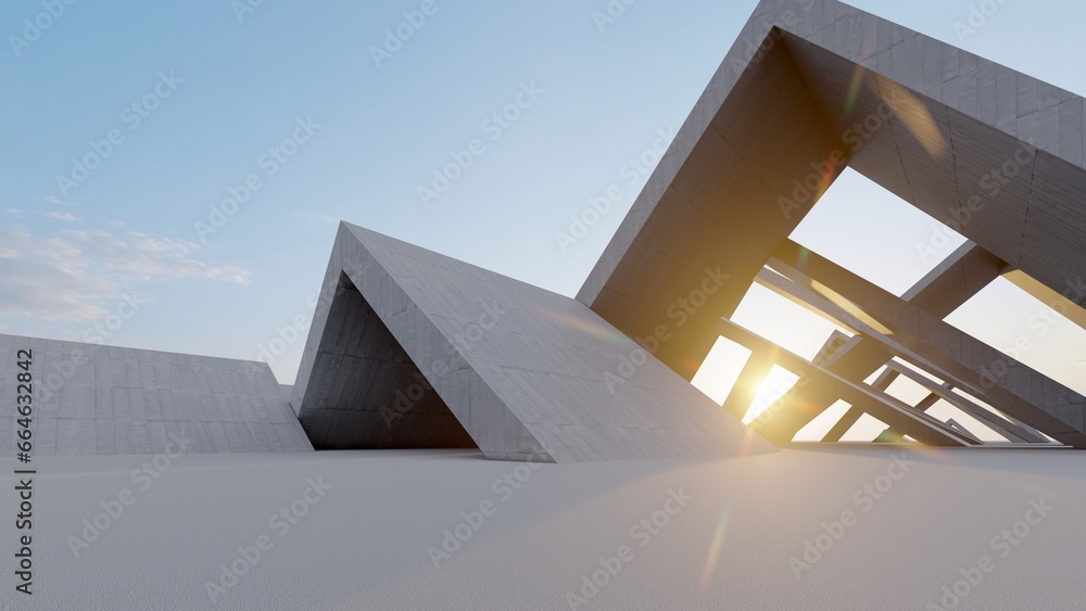 Aufkleber 3d render abstract architecture background buildings geometric shape