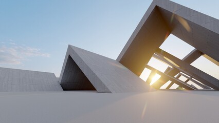 3d render abstract architecture background buildings geometric shape - obrazy, fototapety, plakaty