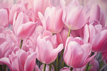 Fototapeta premium Charming Pink tulips. Spring flower love. Generate Ai