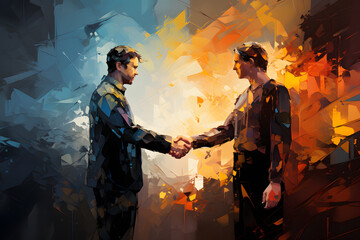 Two abstract businessmen shake hands 