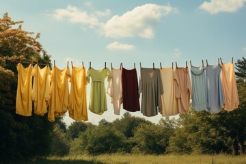 Lightweight Clothes drying. Dry line sun. Generate Ai