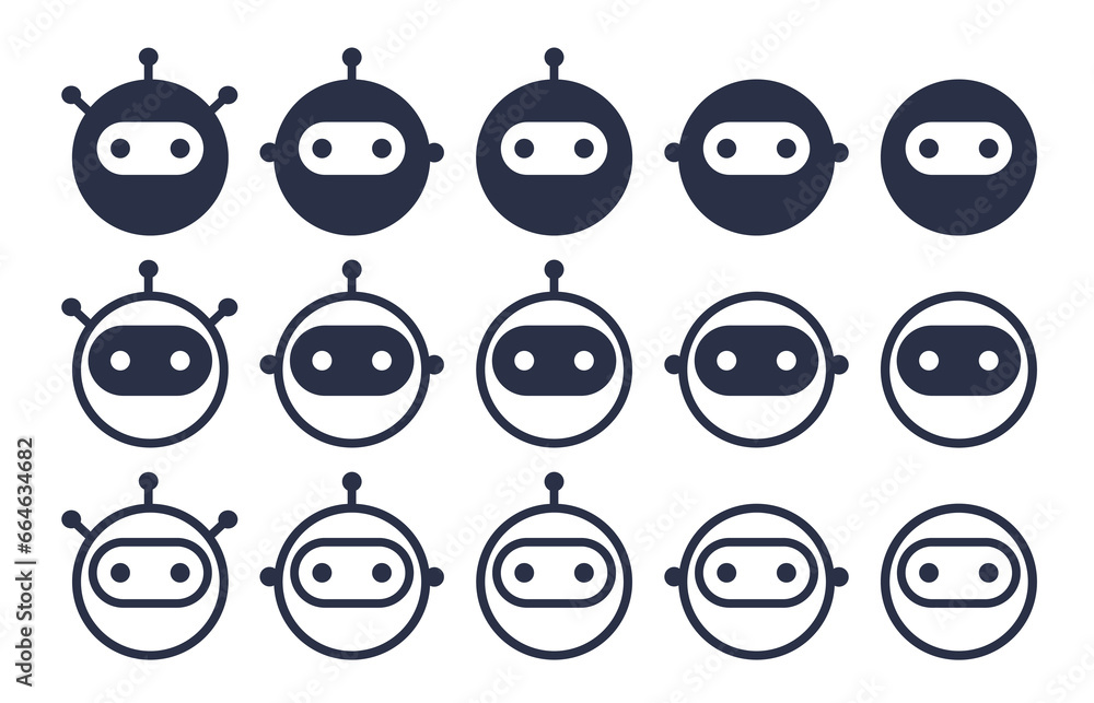 Poster robot chatbot head set. vector flat and line style.