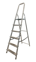 Stepladder on construction work on a white background. Stepladder with traces of use, scratches,...