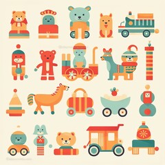 set of christmas toys on an isolated background