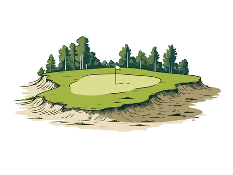 Doodle Golf bunker, cartoon sticker, sketch, vector, Illustration, minimalistic