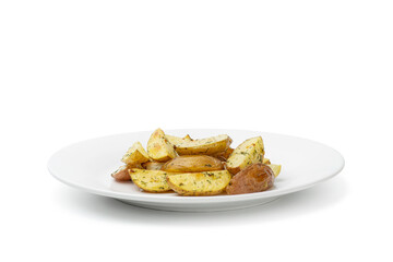 Baked potato wedges isolated on a white background