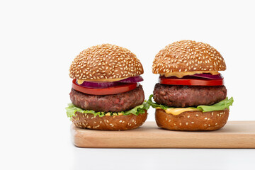 Two burgers isolated on white background