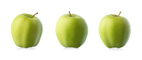 Three green apples isolated on white background