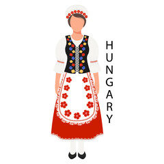 A woman in a Hungarian folk costume and headdress. Culture and traditions of Hungary. Illustration, vector