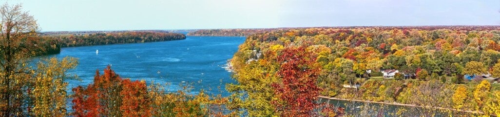 The Niagara river running between two countries - USA and Canada into Lake Ontario, Canada