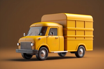 Yellow retro delivery truck on brown background. 3d render illustration.