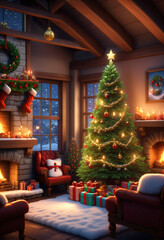 Background for design. Houses decorated for Christmas. Christmas.