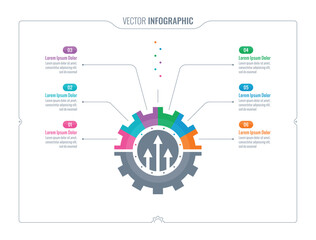 Fototapeta na wymiar six options wheel information template. wheel infographic template. business, industry, industry, innovation information template