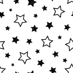 Foto op Canvas Star seamless pattern. Repeating black stars isolated on white background. Repeated simple prints for design. Abstract monocrome lattice. Repeat sample. Geometric random texture. Vector illustration © Omeris