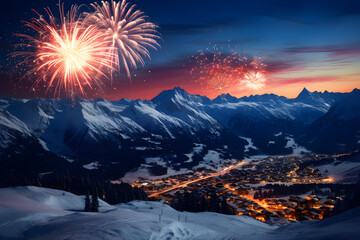 Fiery New Year's Eve Celebration in the Snowy Alpine Mountains